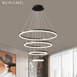 Nordic LED Chandeliers Aluminium Ring Modern Pendent Lights for Villa Hall  Staircase Dinining Table Living Room Hanging Lamps