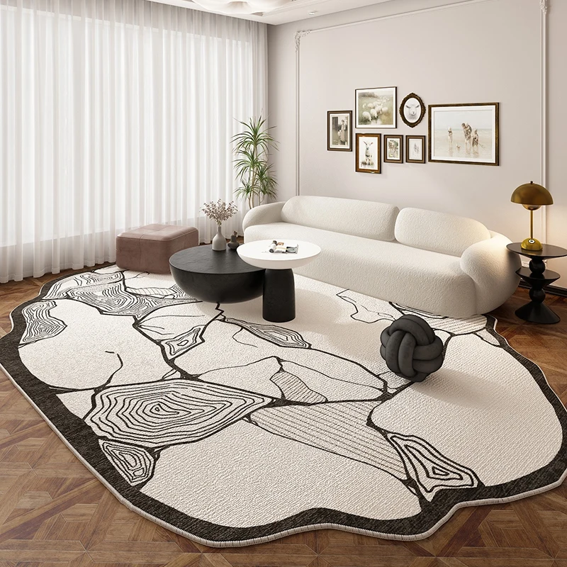 

Living Room Carpet Irregular Creative Design Black Abstract Lines Light Luxury Floor Mat Easy To Care Short Velvet Indoor Rugs