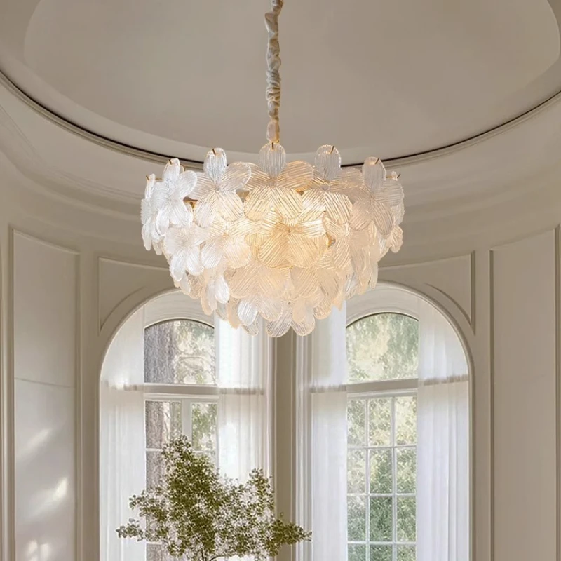 French Style Glass Flora Ceiling Pendant Chandelier lights Living Room Lamp Bedroom Princess Room Hanging Lighting