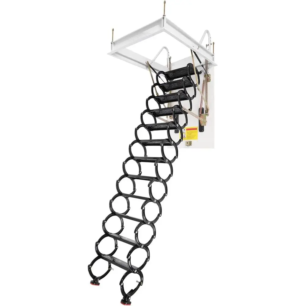 

Space-Saving 12-Step Retractable Attic Ladder with Armrests for Home, Office, and Storage Needs