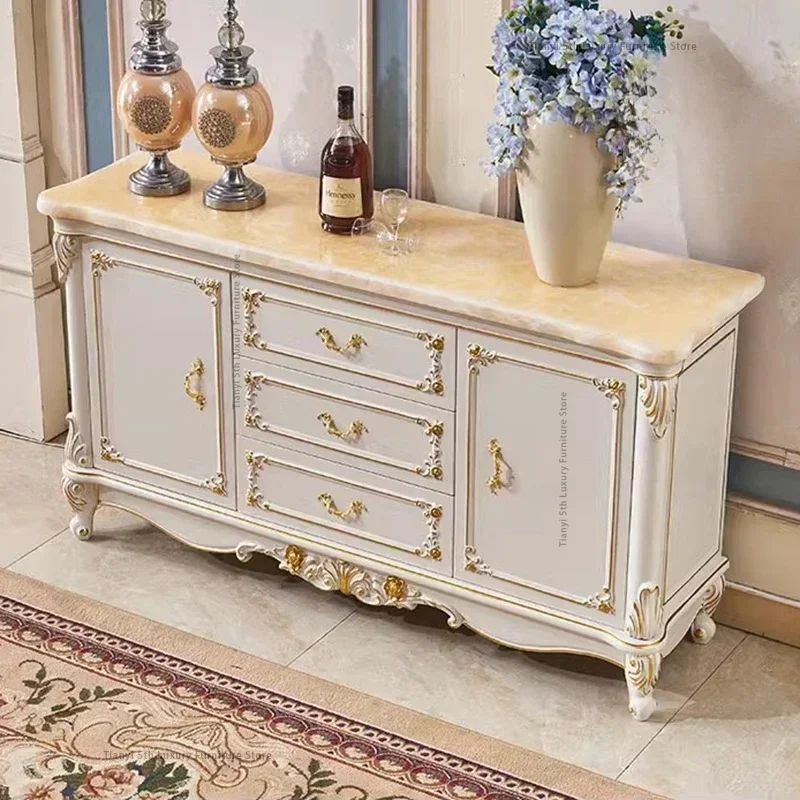 

European Style Elegant Side Cabinet Modern Simple Solid Wood Storage Living Room Cabinet Home Furniture Armoires De Salon FYLC