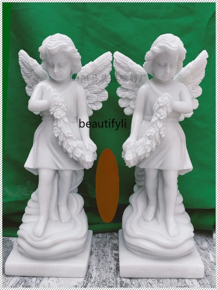 

FG40Stone White Marble Guardian Angel Marble Prayer Angel Church Doorway Crafts Ornaments