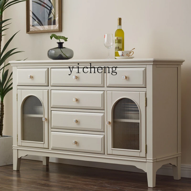 

Zf Mediterranean Cream Style Household Small Apartment Full Solid Wood Chest of Drawers Sideboard Cabinet