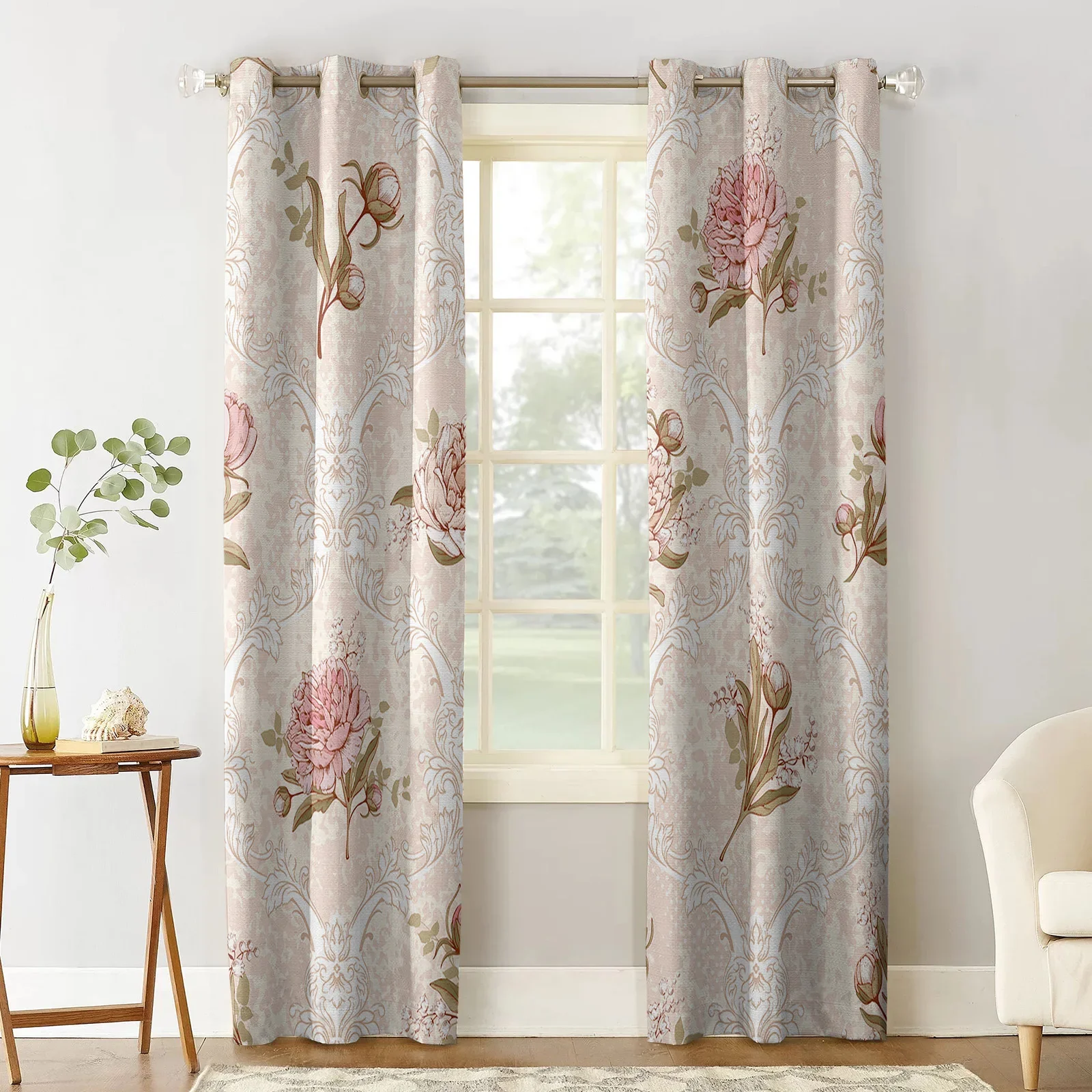 Dahlia Flower Leaves Retro Curtains for Living Room Kids Bedroom Blinds Windows Curtain Balcony Hall Custom Drape Long Cortinas