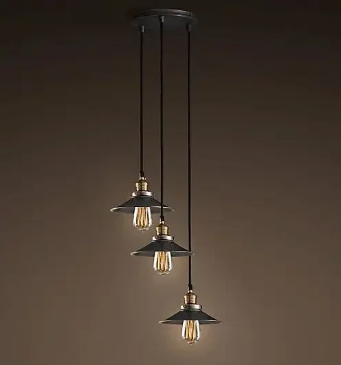 

Винтажная люстра Эдисона с тремя рычагами, латунь E26/E27, держатель для украшения дома, 110 В/220 В, металлический абажур, заводское железо, черная отделка