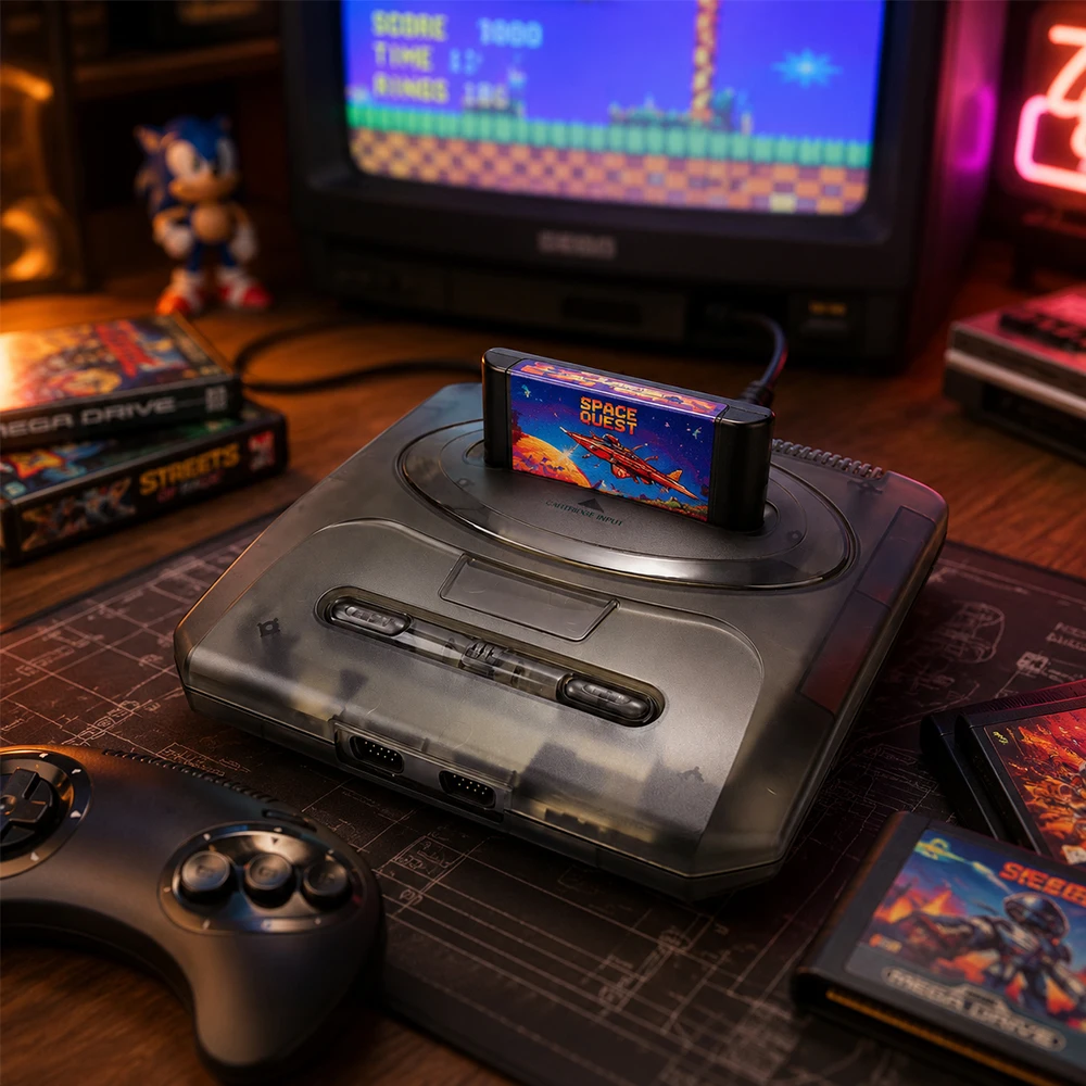 LinkRetro Transparent ABS Replacement Shell Injection-Molded Console Housing Case for Sega Genesis 2 / MD2 Game Console