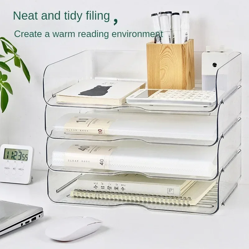 Multi-uso Empilhável Storage Box, Desktop File Organizer, Bandeja, Papers Rack, Papelaria, Estante de livros, Estilo simples, Resistente, A4