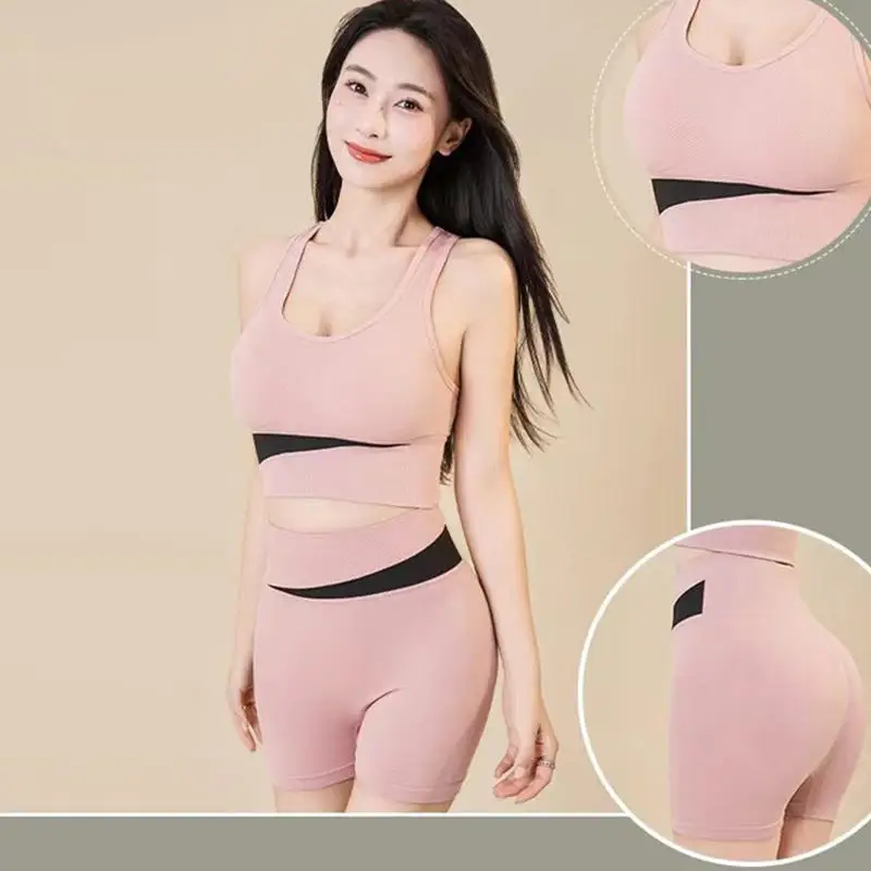 Seamless Sports Underwear Set Quick-drying High-waist Hip Running Fitness Shock-proof Sports Bra Sets Workout Outfit Yoga Wear