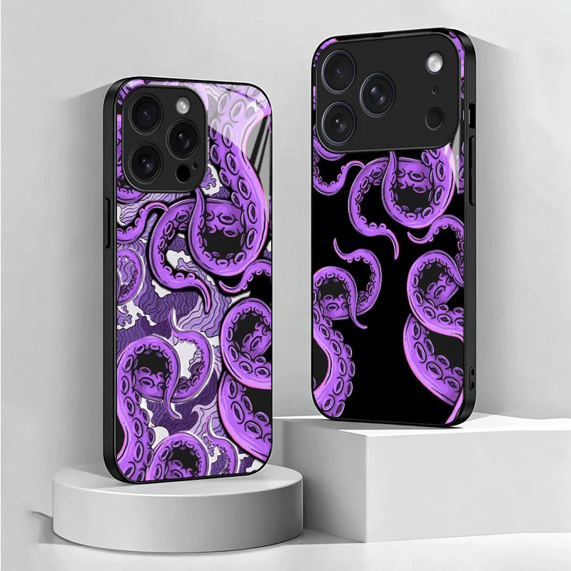 Octopus Tentacle Art Tempered Glass Phone Case for Samsung Galaxy A17 A16 A15 A14 A13 A57 A56 A55 A54 A53 A37 A36 A35 A34 A33 A2