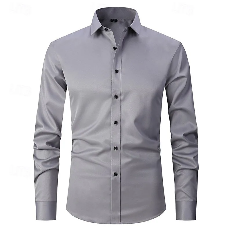 New men's long sleeved shirt luxurious business casual slim fit solid color 3D dot printed long sleeved shirt