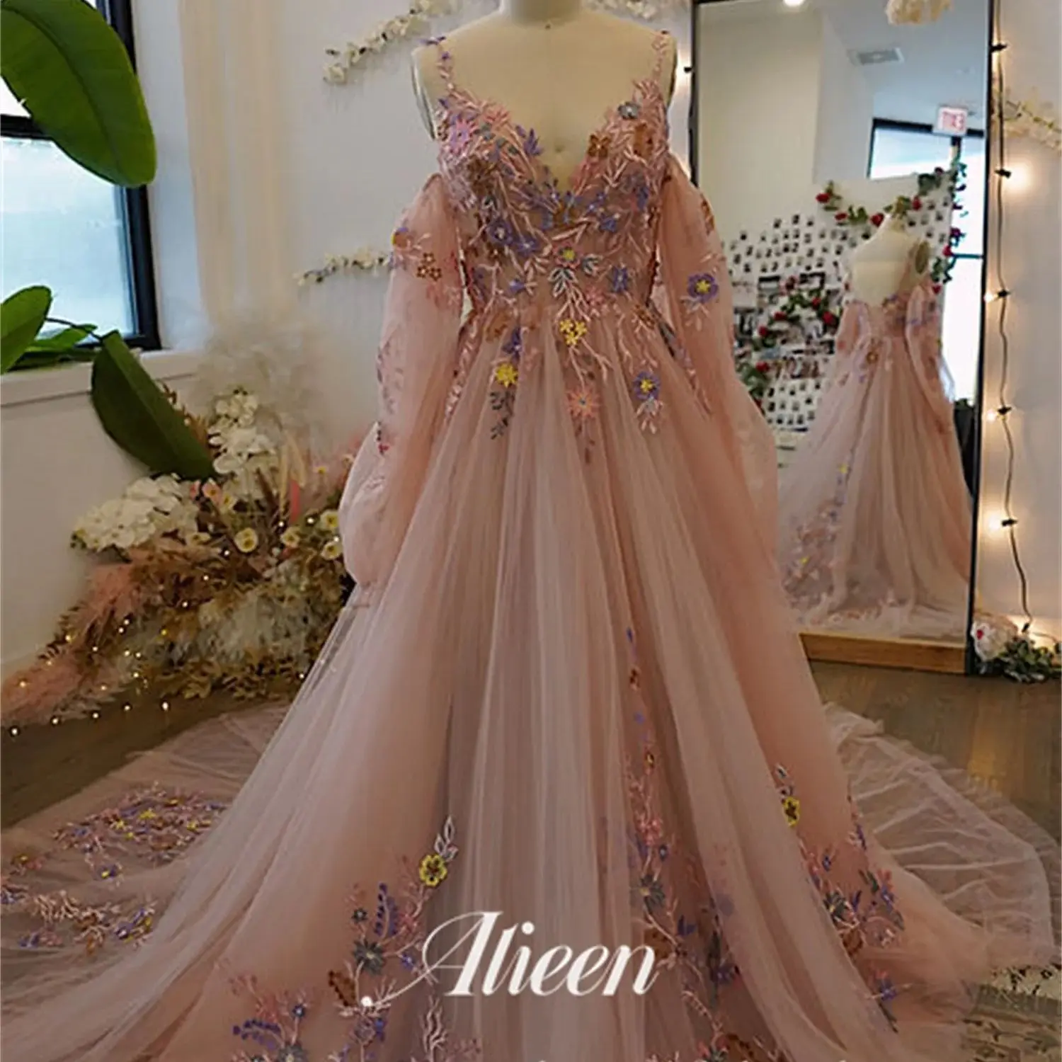 

Aileen Long Tail Pink Wedding Dress Lace Embroidery Graduation Dresses for Special Occasions Evening Party Elegant Woman Gala