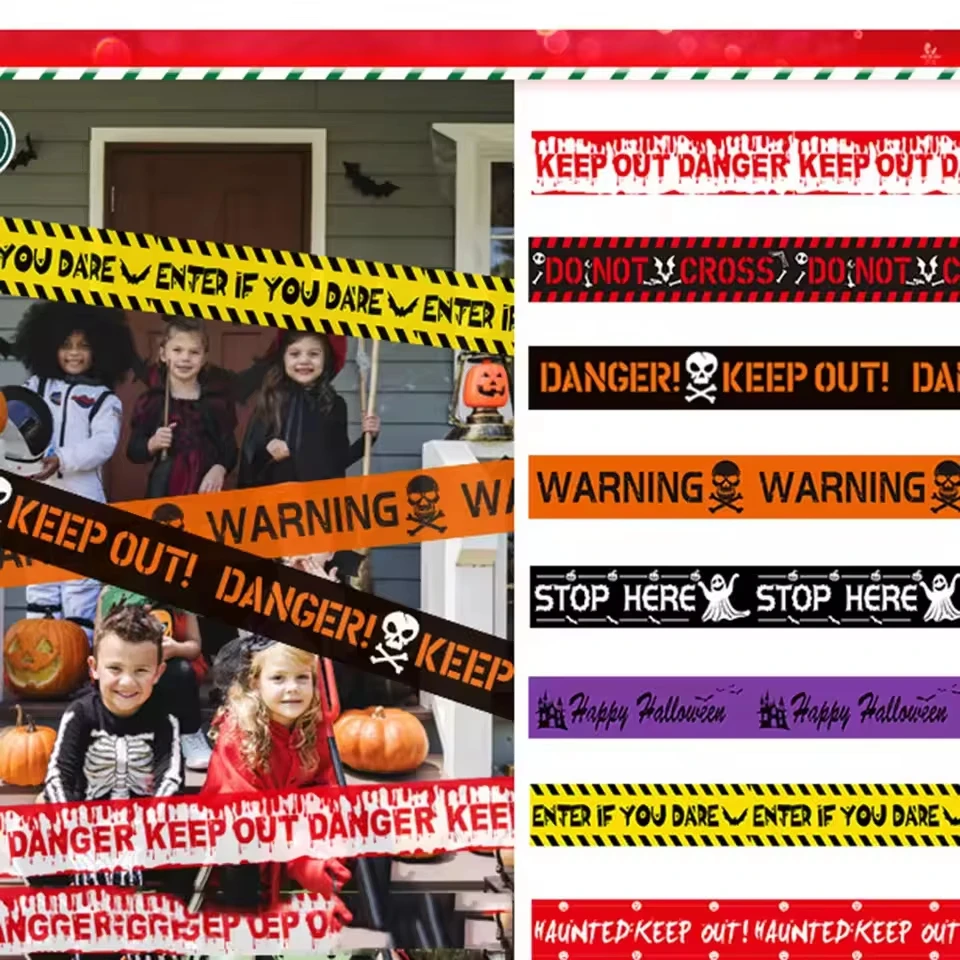 Halloween Prop Warning Tape Signs Window Wall Danger Decoration Props Warning Line Isolation Belt Party Outdoor Garden Decor