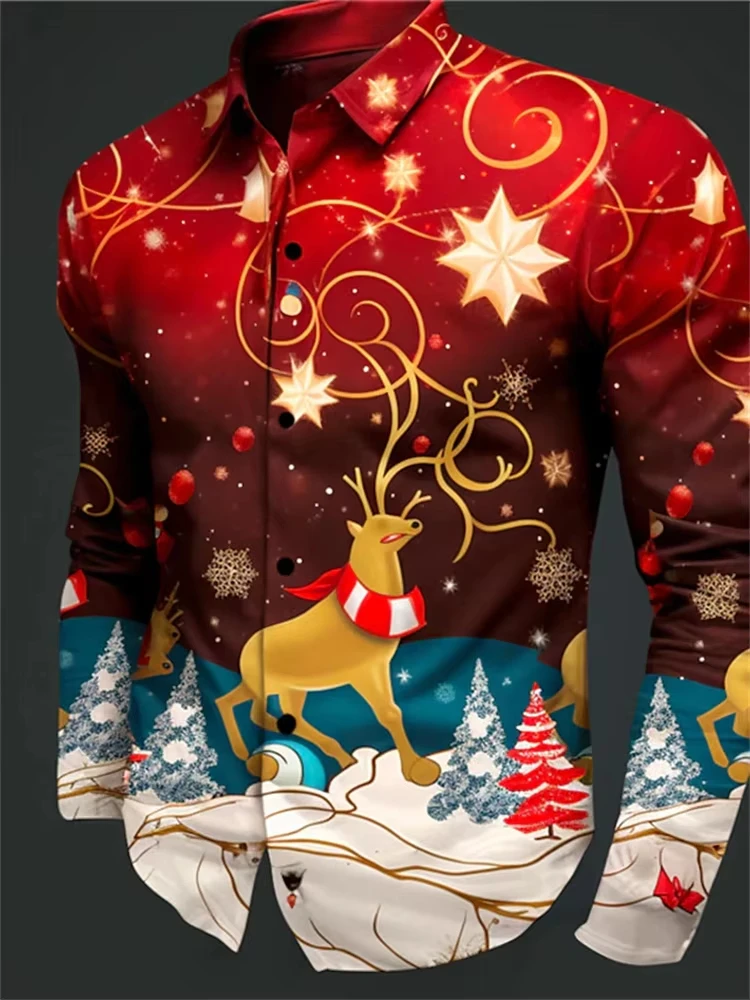 2025 Men's 3D Christmas Print Harajuku Shirt Long Sleeve Street Style Fall Winter Casual Top Fashion Graphic Design