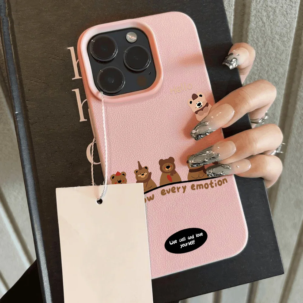 Cute Cartoon Bear Phone Case For iPhone 16 Pro Max Case for iPhone 11 13 15 12 14 Pro Max 16 Plus Shockproof Soft Leather Cover