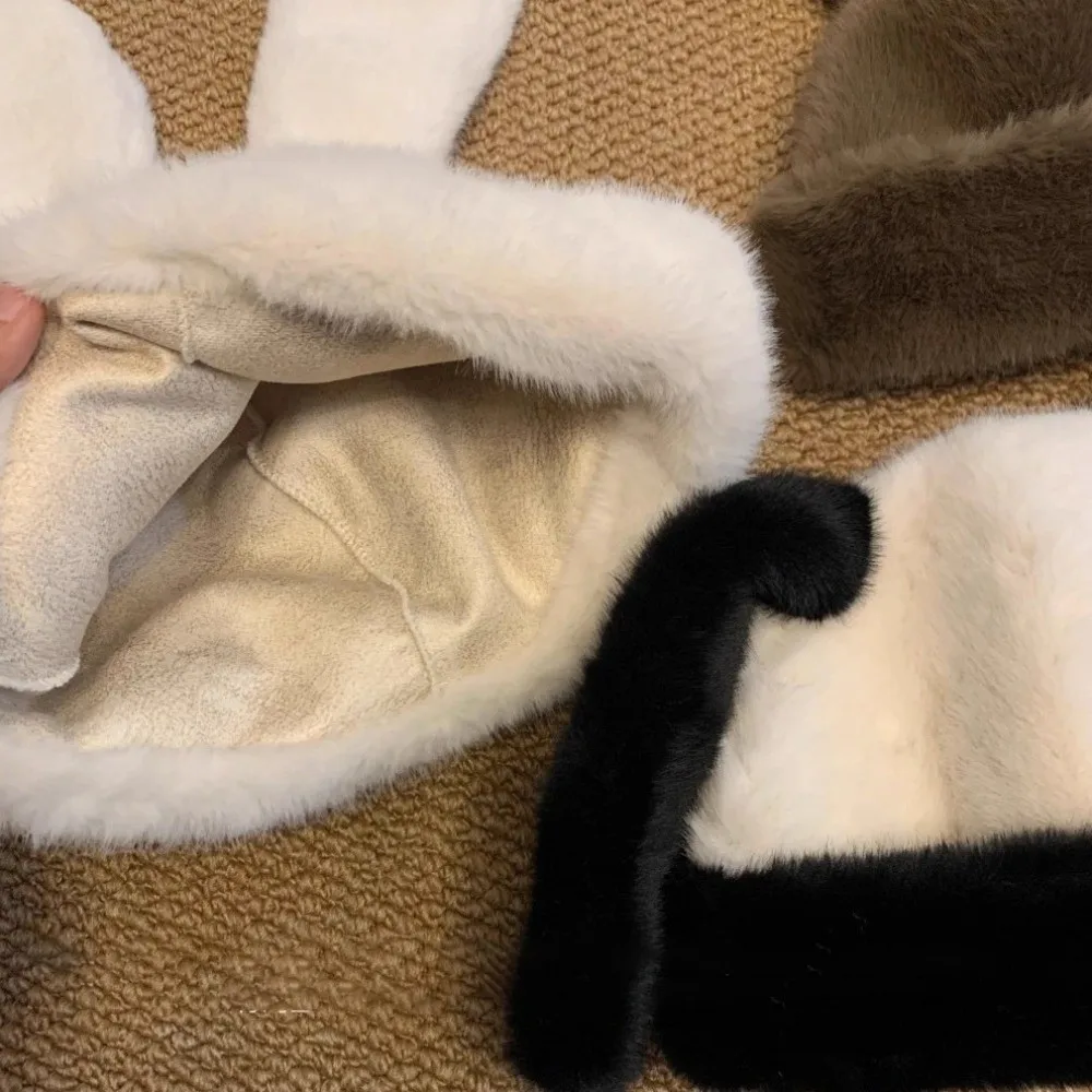 Lovely Solid Color Rabbit Ears Beanies Coldproof Bunny Plush Pullover Cap Long Ears Warm Ear Protection Hat Winter