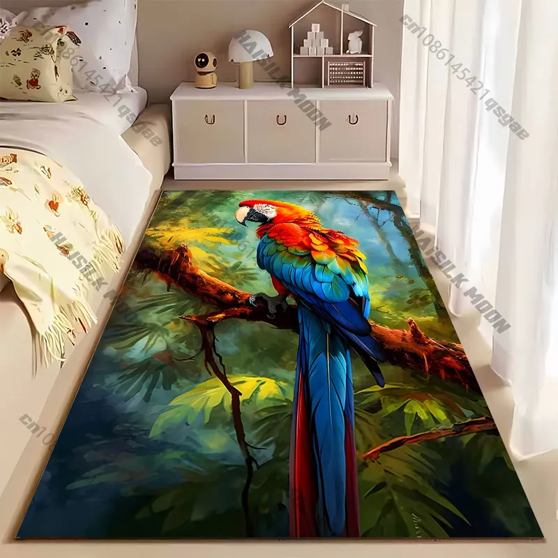 Vibrant parrot in tropical forest carpet Yoga living room room decor children's crawling mat doormat area rug games mat