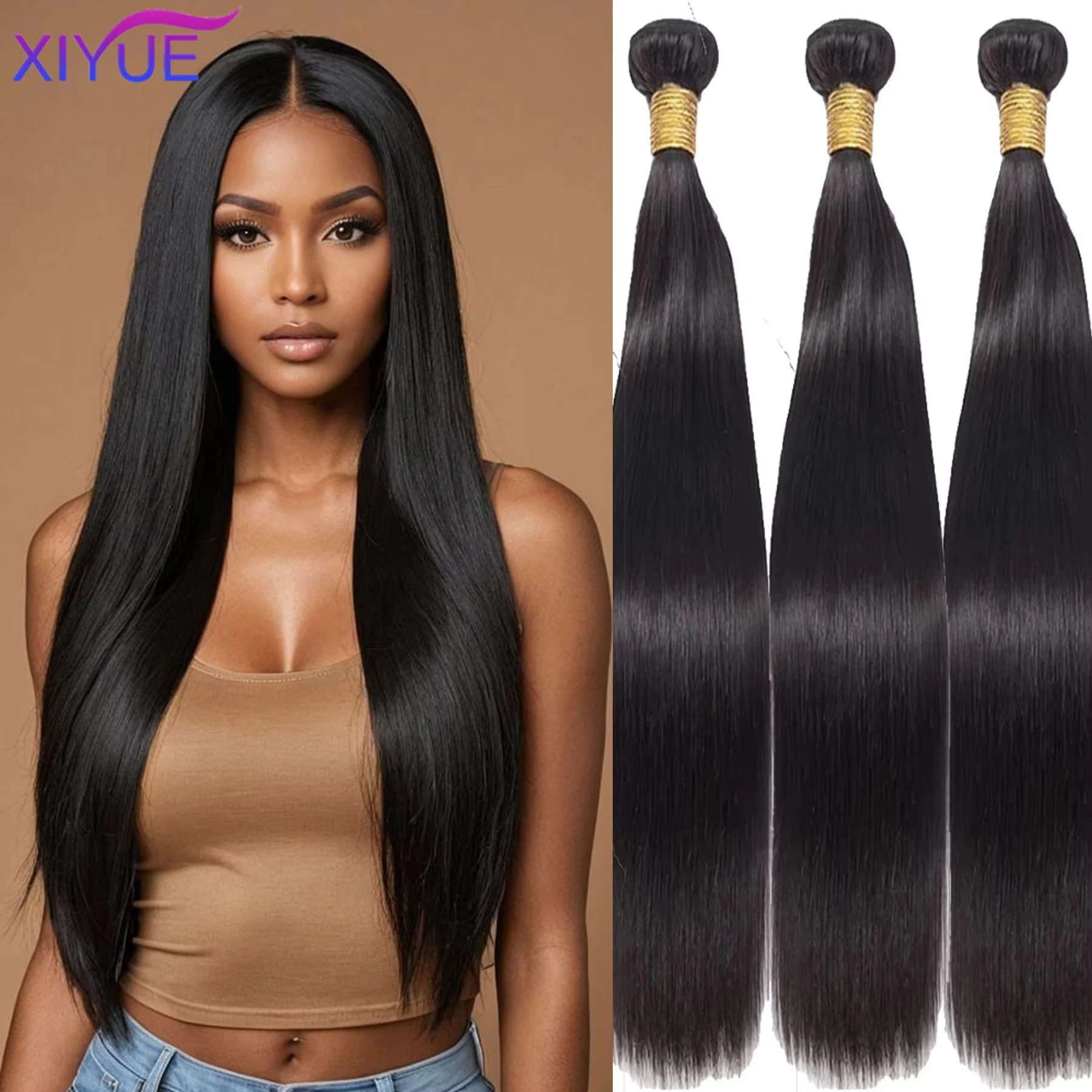 XIYUE Synthetic Straight Hair Brazilian Straight Weave Bundles Natural Black Bundles Remy Hair Double Weft Bulk Braiding Hair