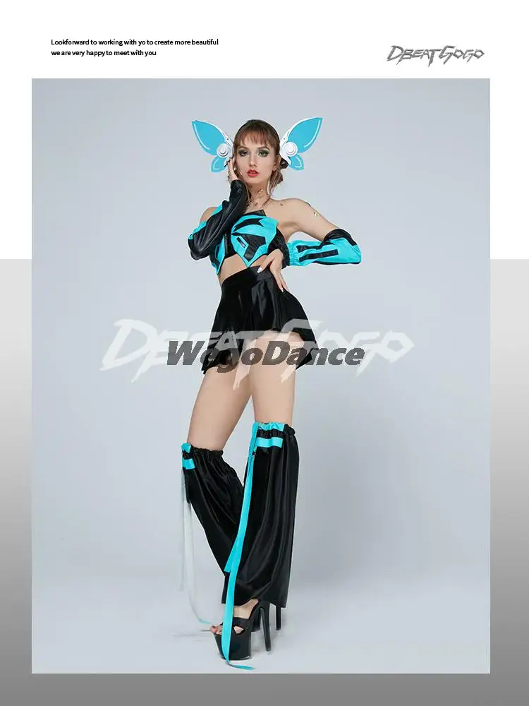 New Sexy Women Rave Functional Racing Gogo Performance Suit Fluorescent Color Blocking Ds Clothing