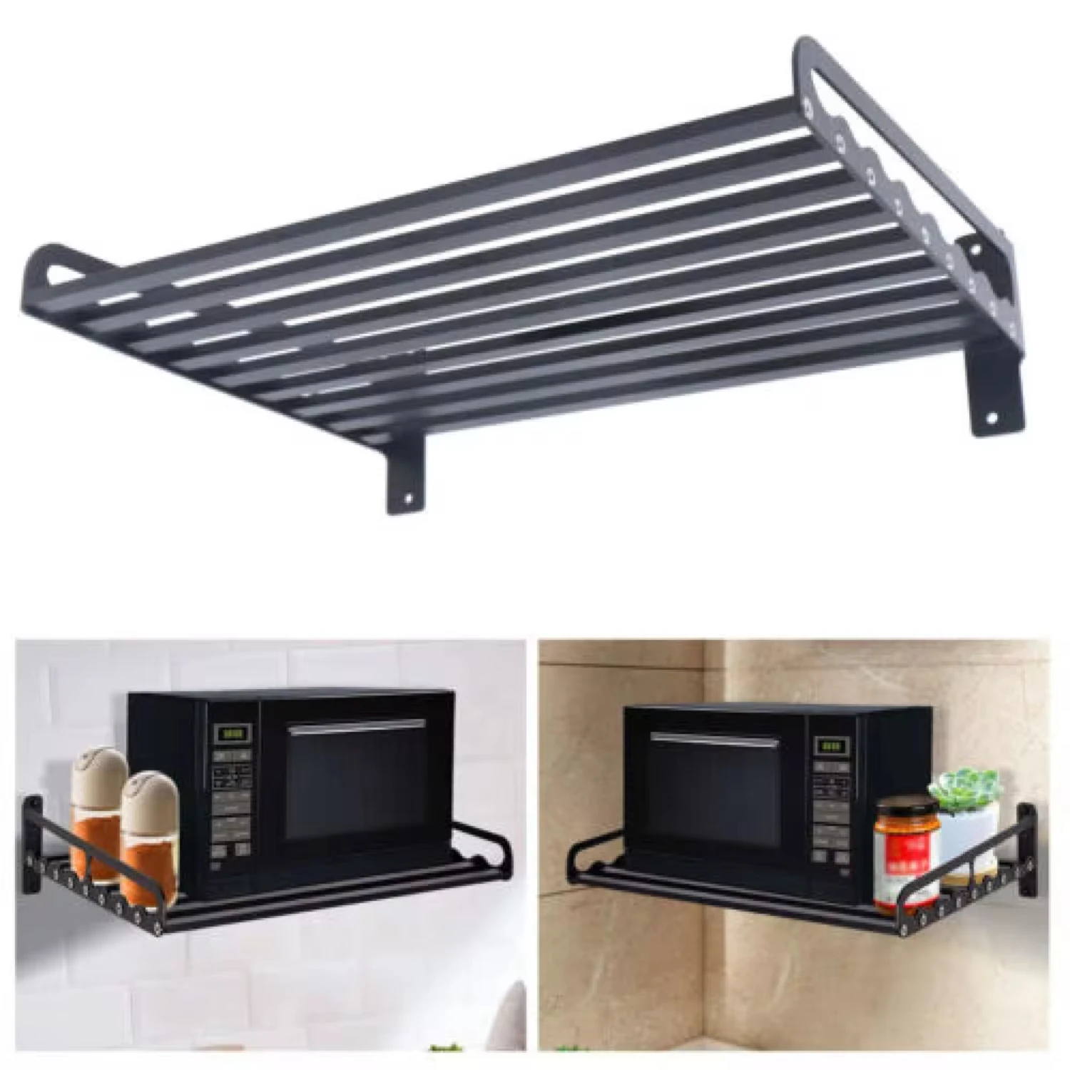 Length 50cm Black Space Aluminum Kitchen Organizer Parts Wall Mounted Microwave Oven Shelf Bracket  Rack Holder