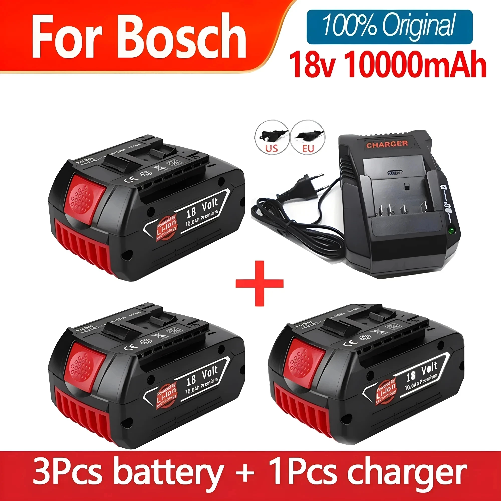 

BAT609 Lithium Ion 10000mAh Battery Replacement For Bosch 18V Professional Drill Battery GBA 18V GSR BAT610 BAT618 BAT619 18V