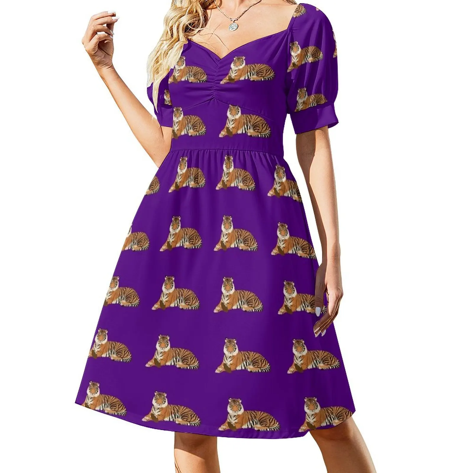 

Purple Football Tiger Short-Sleeved Dress Long veiled dresses luxury evening dresses for women 2025 evening dress women
