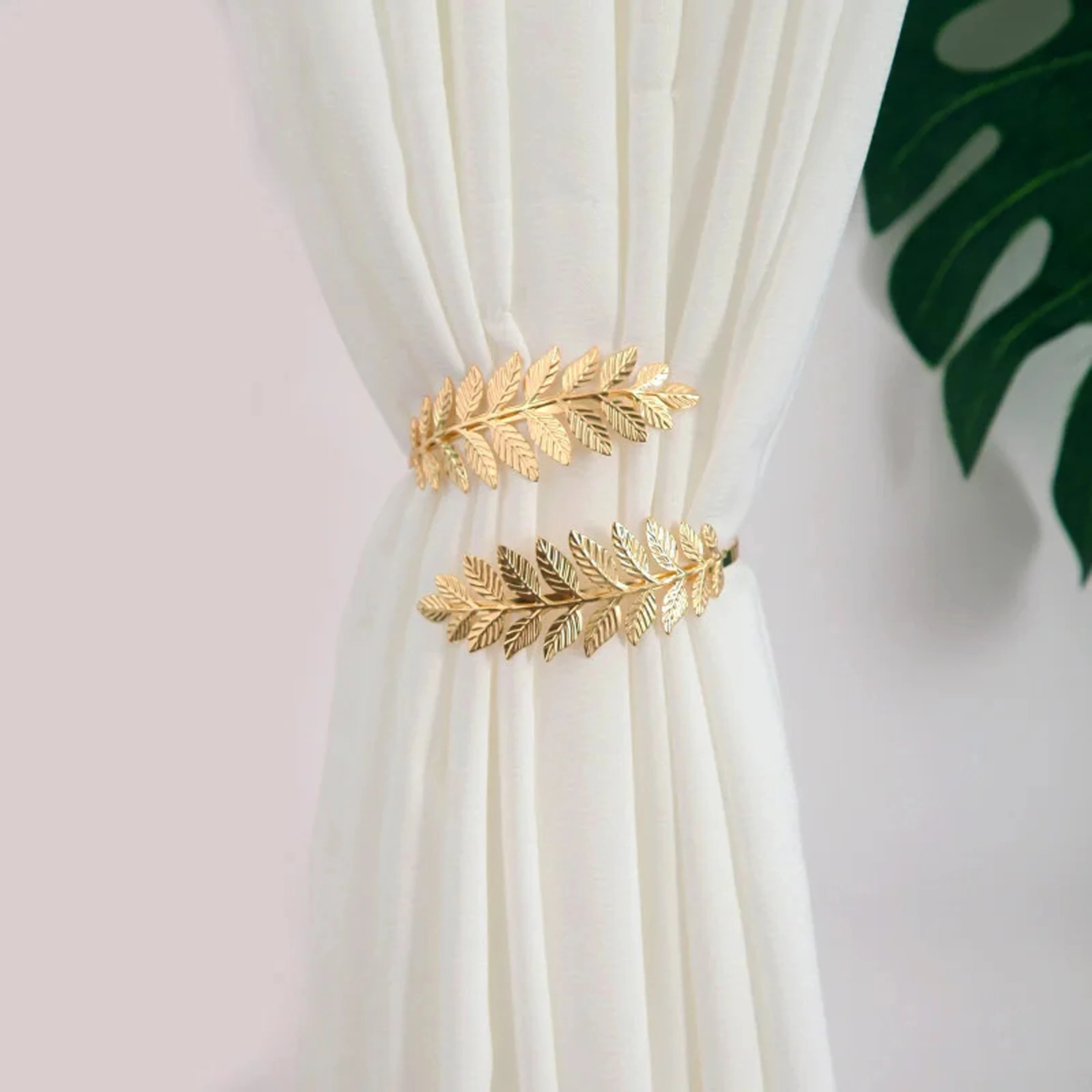 2 pcs modern minimalist metal material wheat pattern curtain tiebacks for bedroom, living room, office, kitchen