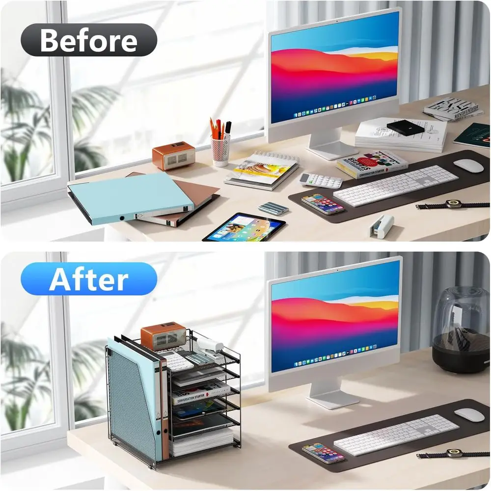 منظمات وملحقات مكتب جيانوتر، منظم ورق 6 طبقات مع حامل ملفات، منظم مستندات، ديكور مكتب، مكتب منزلي