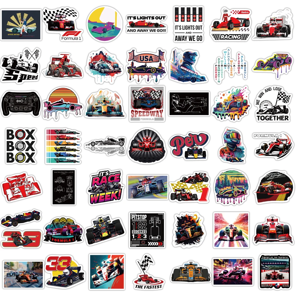 50PCS F1 Formula One Cool Speed Racing Stickers Cars Motorcycles Bicycles Suitcases Water Bottles DIY Waterproof Stickers