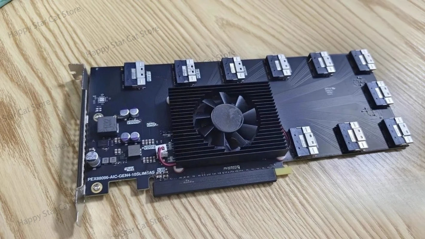 PLX88096 PCIe 4.0 Expansion Card 10-Port SFF-8654 SlimSAS Bifurcation Card No Driver Required