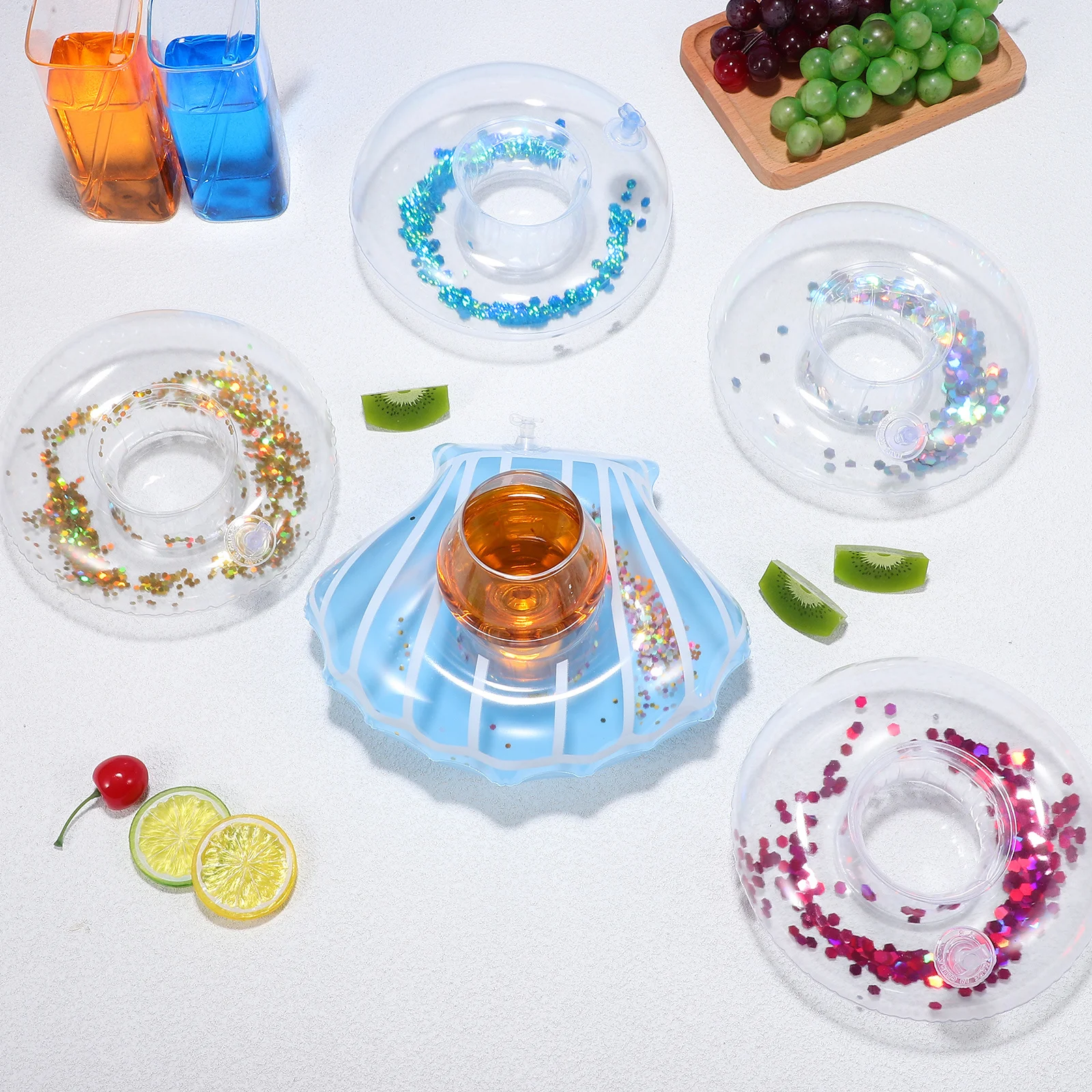 

10Pcs Inflatable Drink Holder Glitter Pool Floating Coaster Cup Holder for Swimming Party Beach Floating Coaster