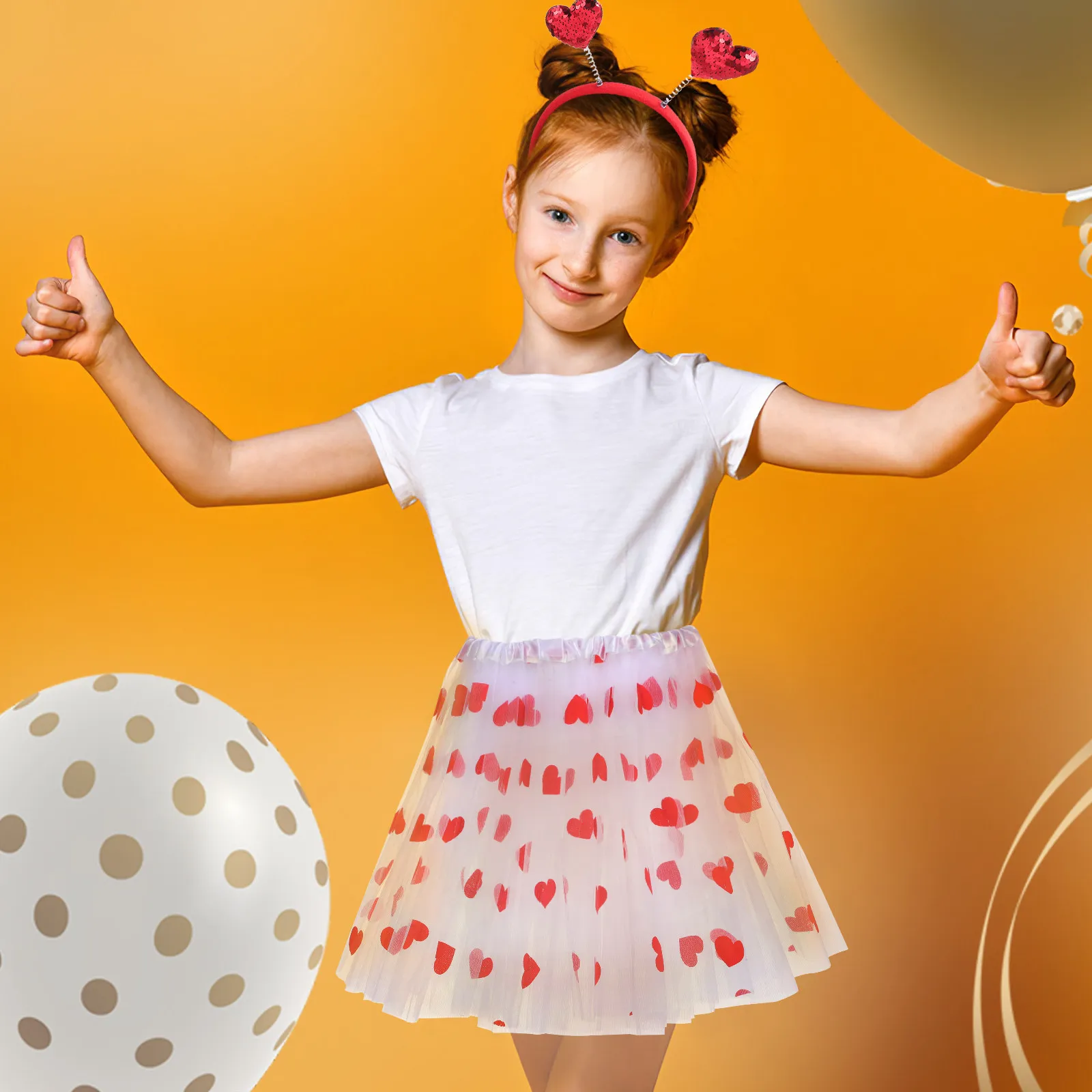 1Set Cupid Valentines Costume Heart Tutu Skirt Ballet Skirt Soft Tulle Valentines Party Heart Headband Tulle Tutu