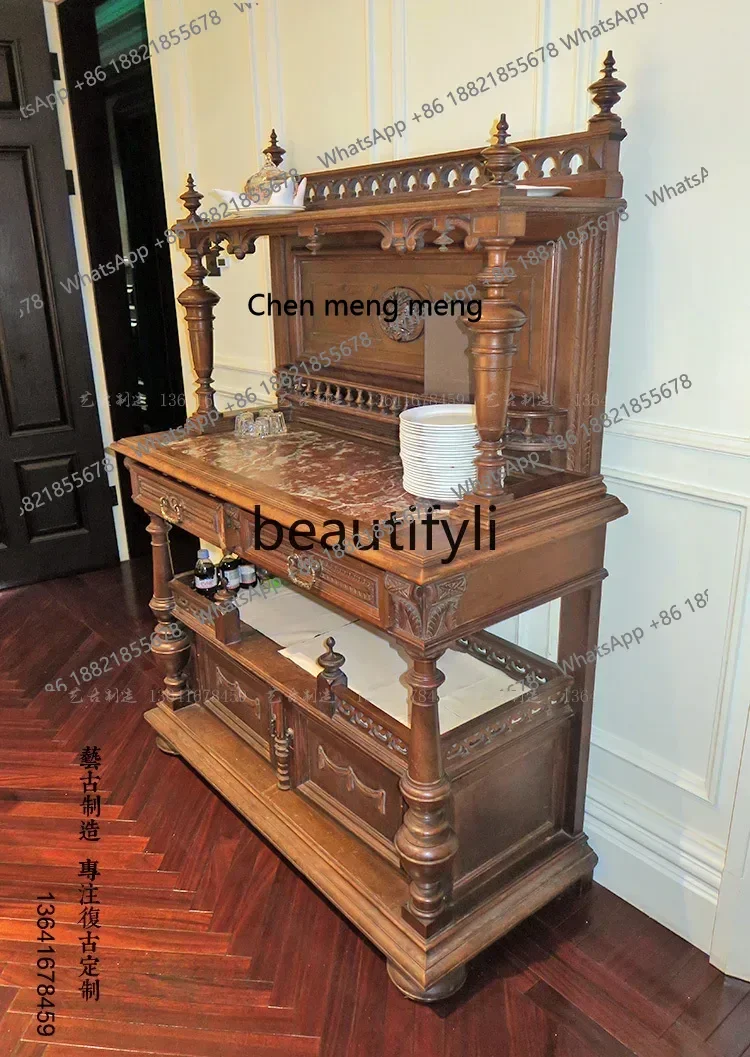 D178  Mortise and tenon solid wood restaurant wine cabinet nostalgic foyer entrance cabinet, retro villa home display cabinet