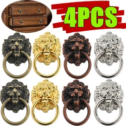 4-1PC Lion Head Knob Antique Bronze Ring Handle Vintage Alloy Pull Decorative Hardware Door Cabinet Drawer Handle Pull Knob Ring