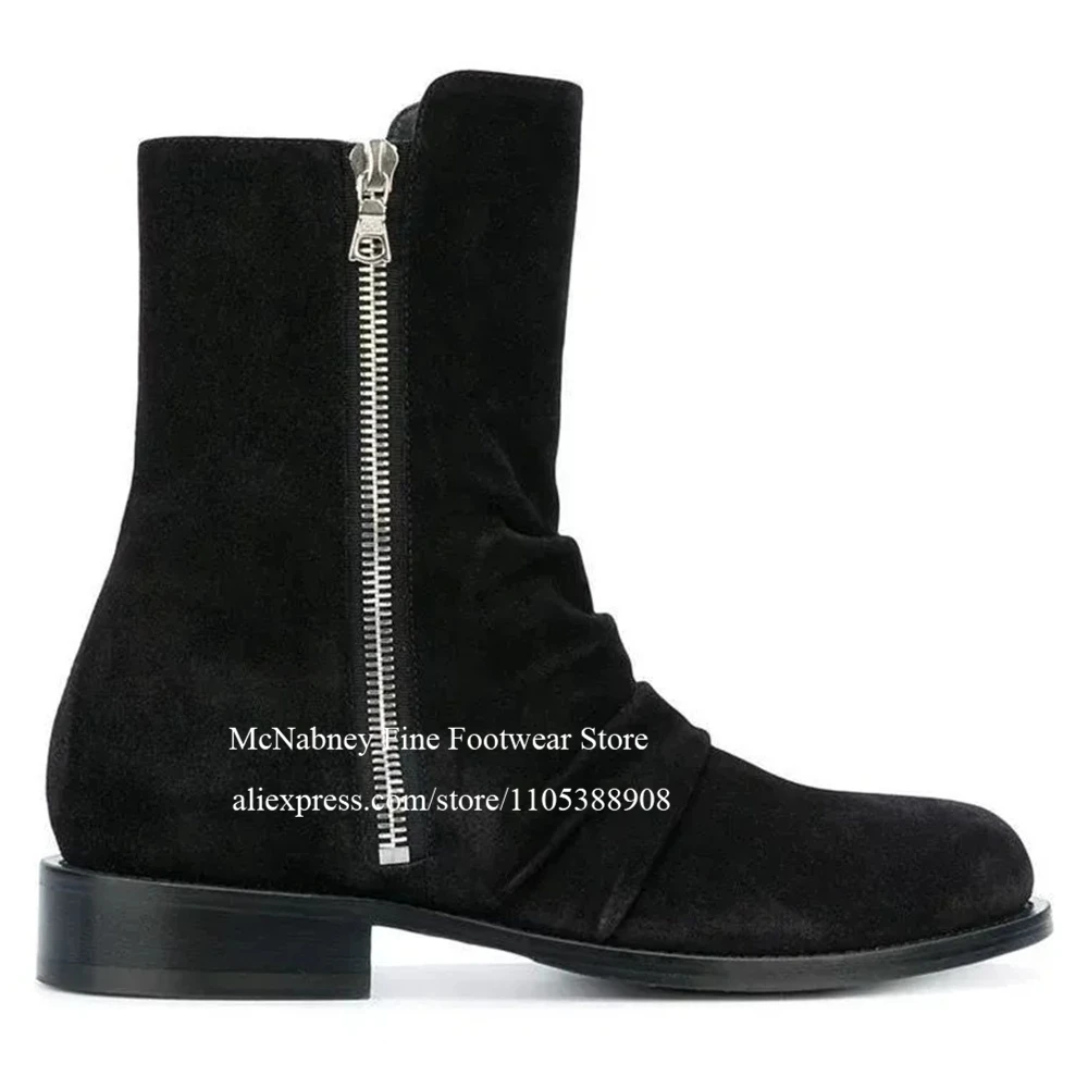 

Skinny Stack Ruched Suede Men Ankle Boots Side Zipper Pointed Toe Low Heel Formal Shoes Casual Business Fashion Shoes for Men