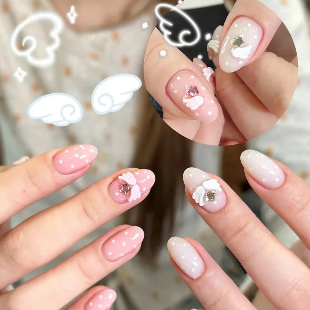 3D Y2K Dreamy Angel Wings Nail Art Mold Kawaii Heart Angel Wings Transparent Silicone Mold Nail Carving Template Nail Decoration