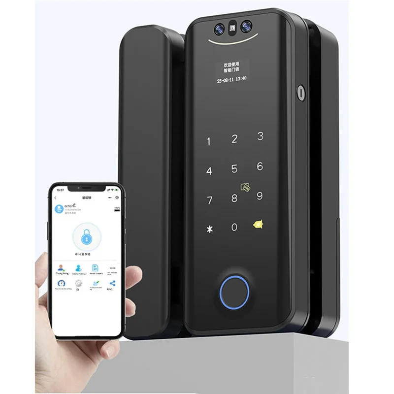 

CJSD-Tuya 3D Smart Locks With WIFI For Glass Door-Camera Fingerprint Face Recognize Card Password Biometric Key App Unlock