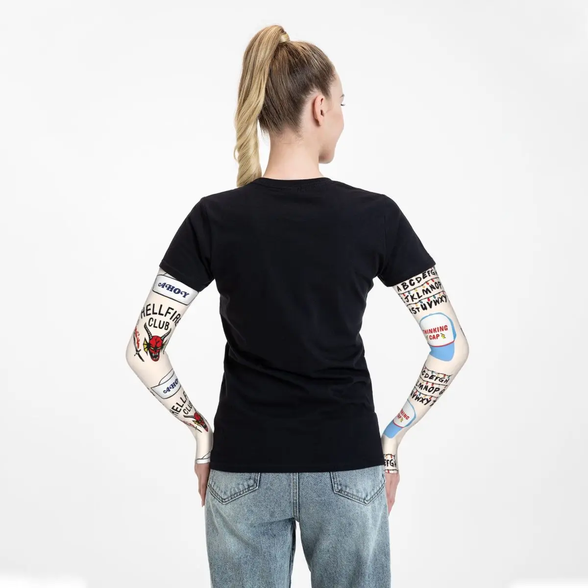 Stranger Sticker Outdoor Arm Sleeves Sun UV Protection Cover Summer Ice Silk Cycling Tattoo Sleeves