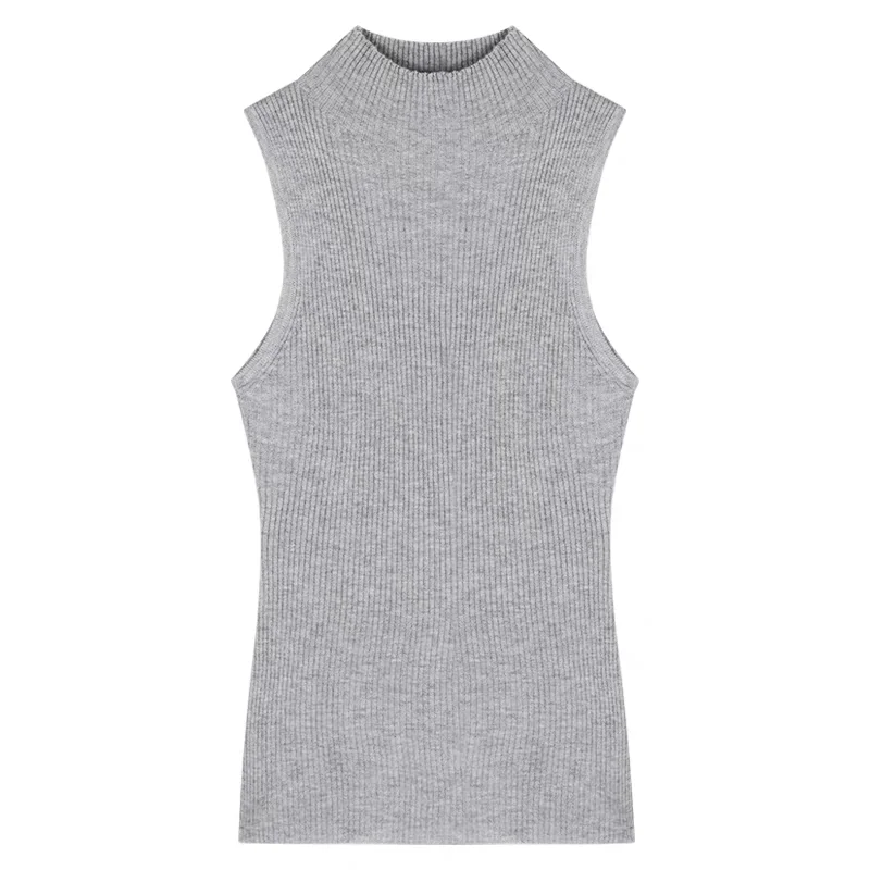 Mode Rippen Gestrickte Sexy Tops Rollkragen Sommer Grundlegende Shirts Dünne Dünne Lila Casual Ärmellose Weste frauen Tank Top – Detail 12