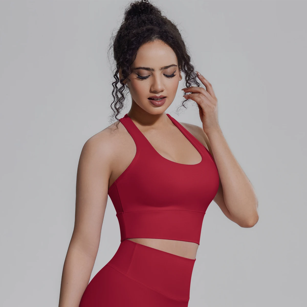 Woman Workout Top Yoga Vest Solid Color Gather Shockproof Sports Bra Beautiful Back I-shaped Vest Gym Running Yoga Underwear