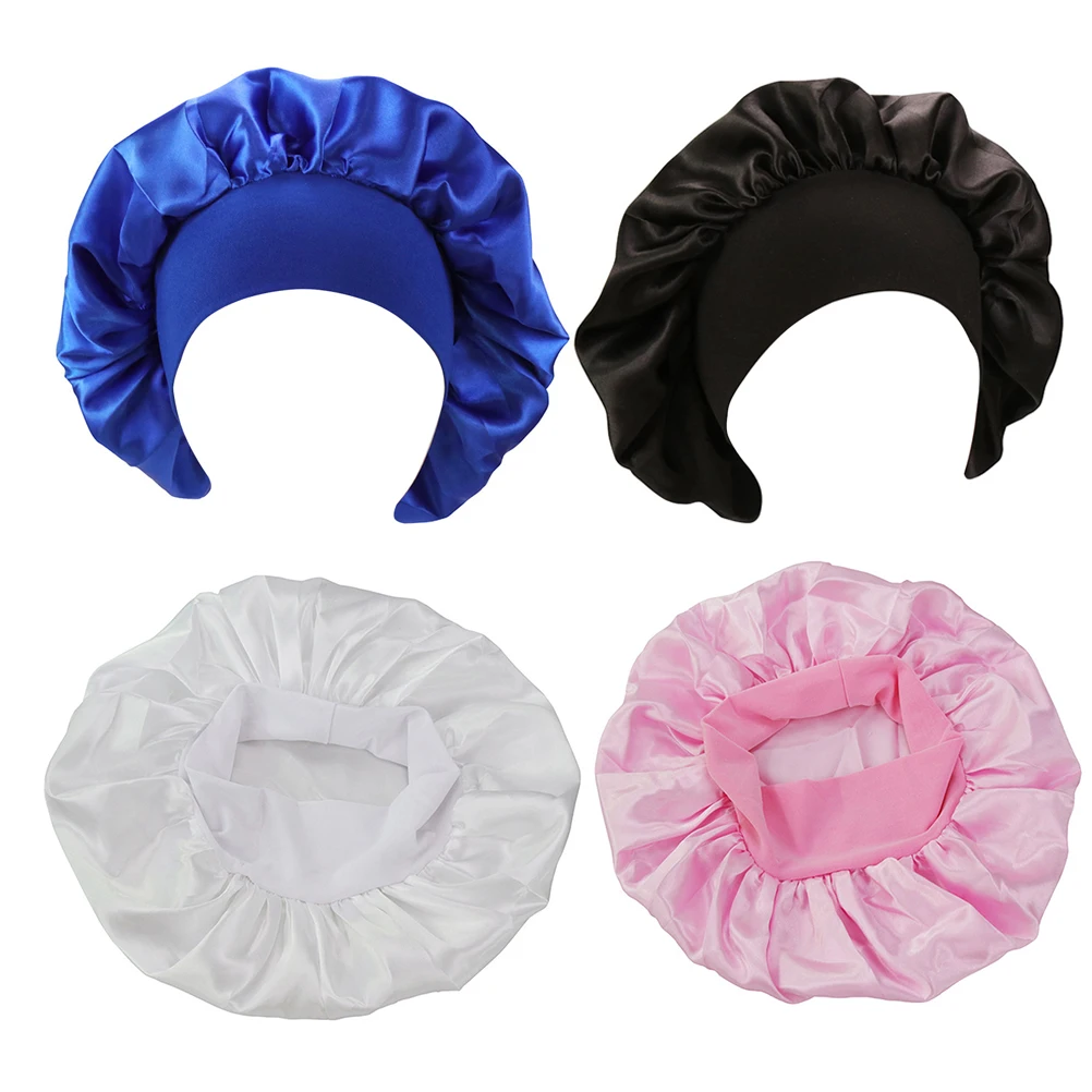 

4pcs Satin Sleeping Caps For Women Solid Color Hair Bonnet Night Beauty Cap Makeup Wash Face Hat Women Sleeping Hat