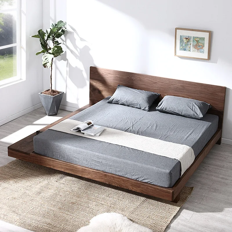 Nordic simple solid wood bed, black walnut 1.5 meters 1.8 meters, red oak log furniture, double bed, environmentally friendly