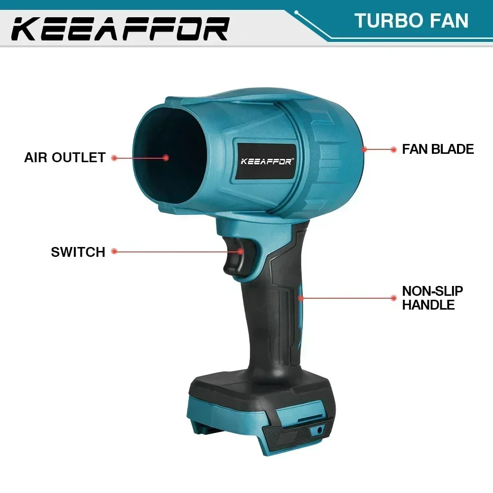 KeeAffor Brushless 2000W 200M/S Jet Fan Electric Turbo Blower Violent Dust Blowing Car Dryer Power Tool for Makita 18V Battery