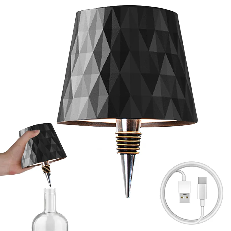 الماس نمط USB قابلة للشحن زجاجة مكتب مصباح التحكم باللمس ثلاثة ألوان التدرج يعتم بار زجاجة ضوء الليل الزخرفية