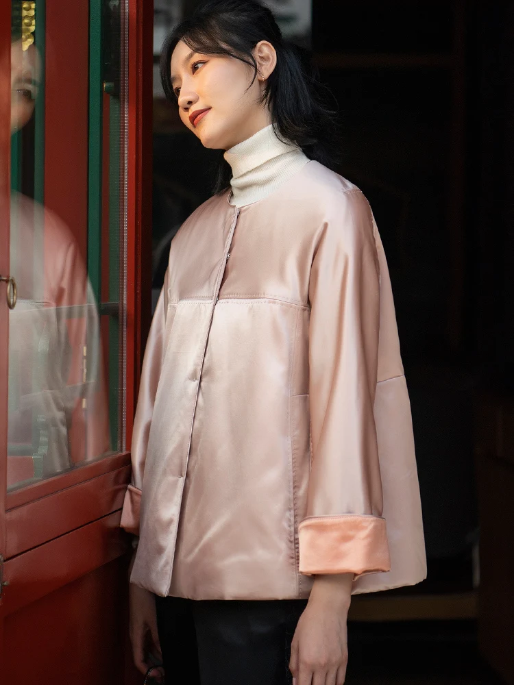 

Feiyutang New Chinese Sle Retro Silk Wool Satin ort round Ne Open Front Cotton Women's Top Improved Tang Costume