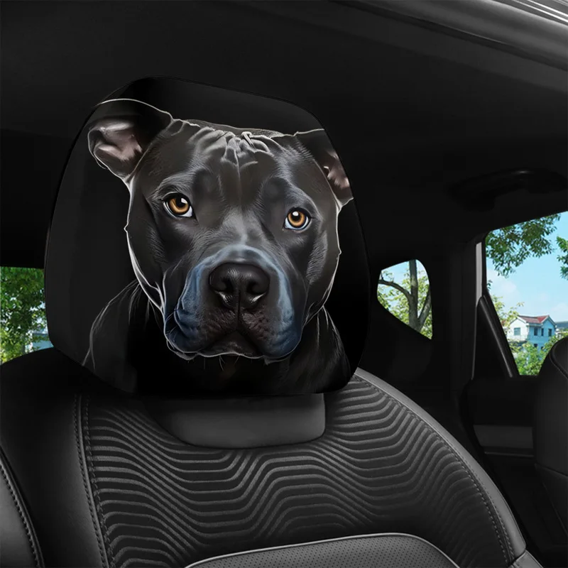 1/2Pcs Car Headrest Covers, Black Pitbull Dog Portrait Print, For Car Interior Decor