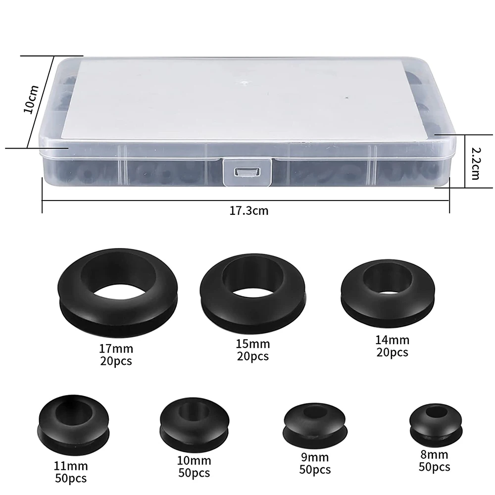 260pcs grommet rubber washer combination kit, 7 sizes of rubber wire hole washer, O-ring washer, for wiring, automobile firewall