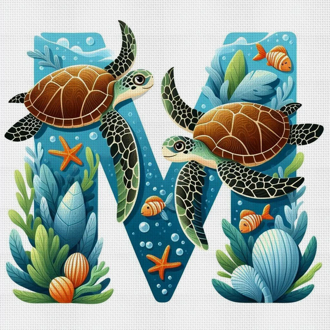 Meeresschildkröten Kreuzstich-Set zum Selbermachen, 11CT-Stickerei, Heimwanddekoration, Geschenk, handgefertigtes Material, rahmenlos, halbfertig, 36 x 36 cm