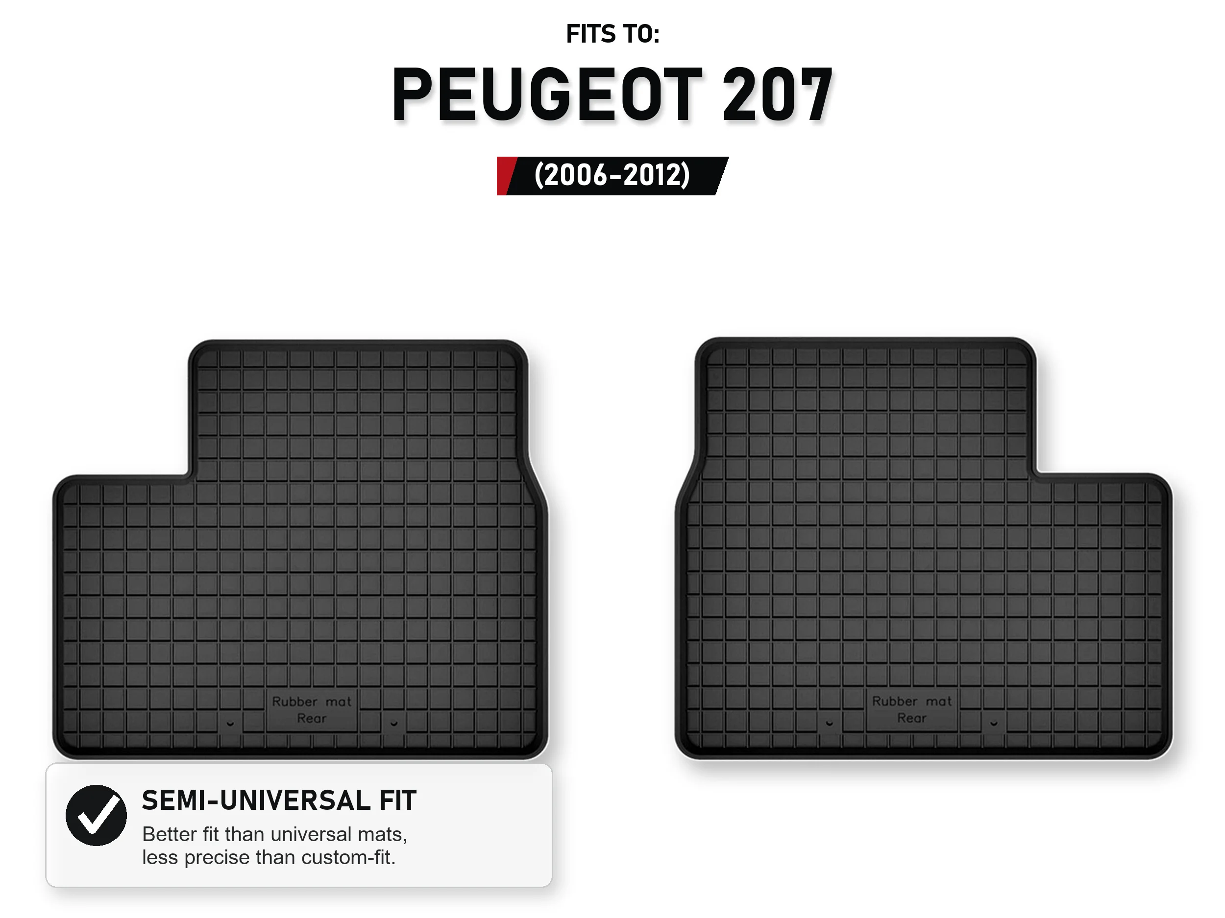 Rubberen bakmatten achteraan voor: Peugeot 207 2006-2012, 2 stuks