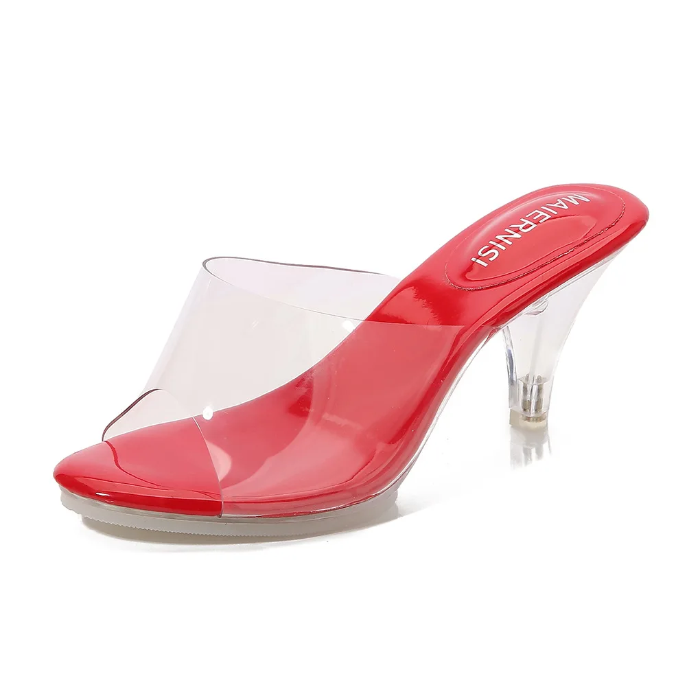 

Transparent Slippers Ladies Clear PVC High Heeled Slippers Open Toe Daily Woman Perspex Slippers 7cm Jelly Crystal Slippers