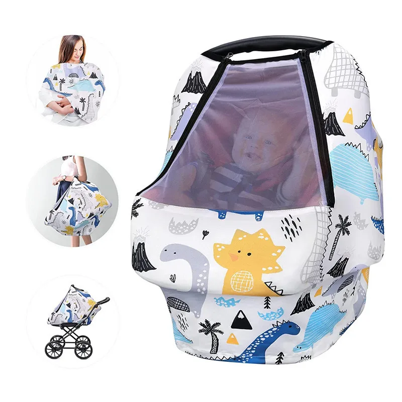 Baby car seat cover with breathable and zippered peep window for boys and girls, baby blue cover baby stroller accessories